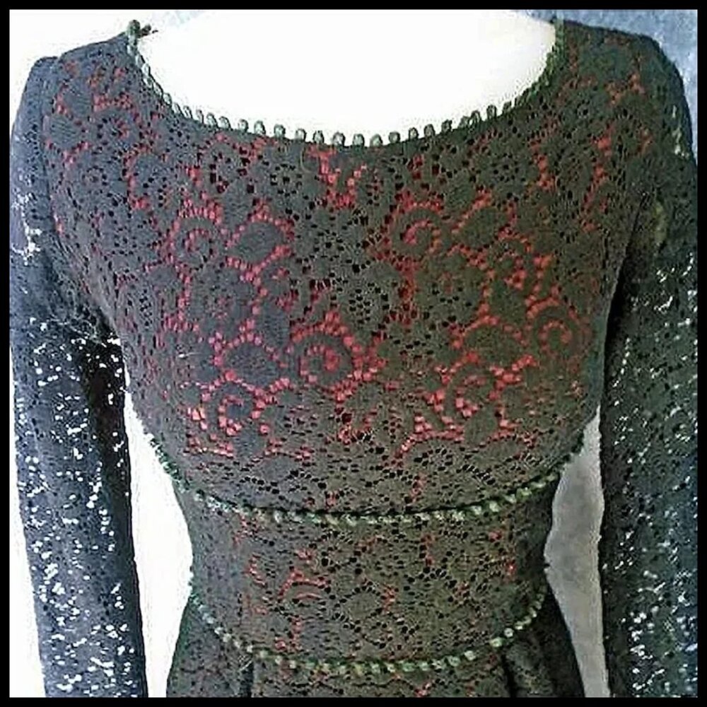 Vintage Little Black Lace Sheath Long Sleeve Cocktail Dress ~ VFG ~OOAK - Picture 2 of 13